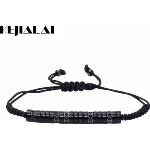 Anil Arjandas Men Macrame Bracelet,Black Gun Plated Micro Pave Black CZ and Black Wood Stopper Braided Bracelet Pulseira for Men