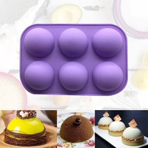 New 6-hole Cake Silicone Mold Hemispherical Chocolate Bomb with Brush Ice Fudge Mold Mousse Cake Resin Mold Baking Tools