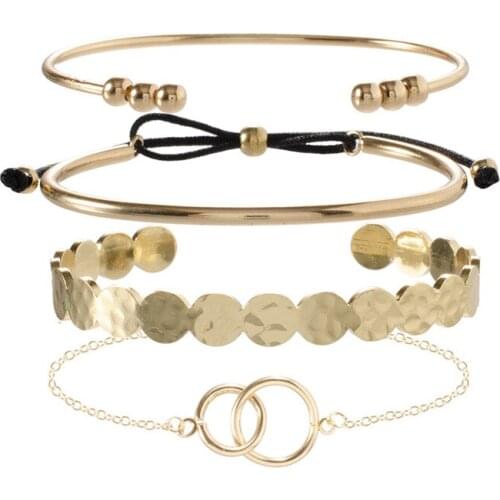 New Design 4pcs/set Geometric Circle Charm Bracelet Women Simple Size Adjustable Cuff Bangles Bracelets Female Jewelry
