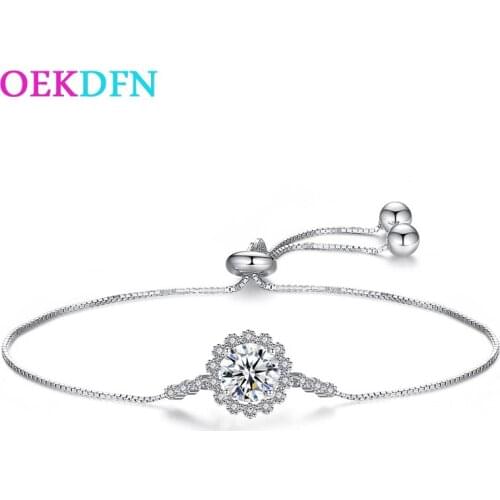 OEKDFN Luxury 925 Sterling Silver Bracelet Created Moissanite 1CT Charm Bracelets Women Bangle Wedding Engagement Fine Jewelry