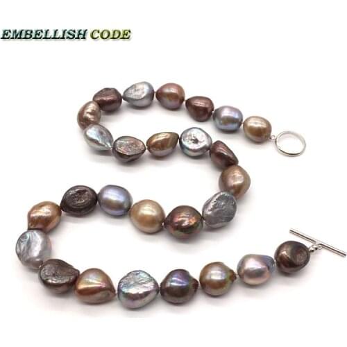 12mm to 15mm Grey Brown Coffee Mixed Baroque Irregular Seedless Rough Face Pearls Freshwater Choker Attention Necklace OT Clasp