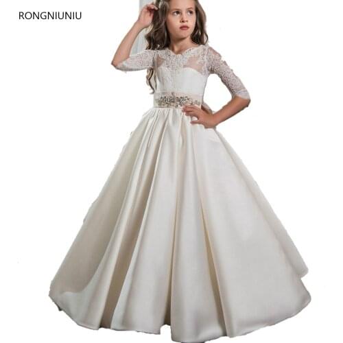 2019 Cute Tulle Half Sleeve Girls Pageant Dresses Elegant First Communion Dresses For Children Graduation Flower Girls Gowns