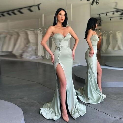 Eightree Sexy Side Slit Taffeta Long Evening Dress Off Shoulder Sweetheart Button Prom Party Dress Formal Celebrity Gowns Custom