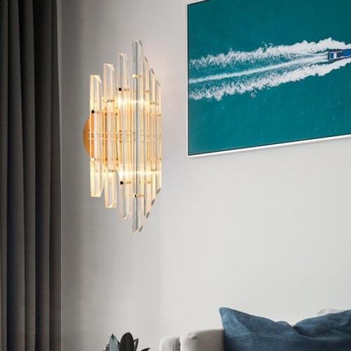 Postmodern Luxury Crystal Wall Lamp Living Room Background Wall Lamp Bedroom Bedside Aisle Staircase Interior Decoration Light