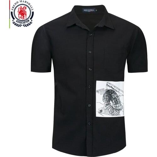 FREDD MARSHALL 2020 Summer New Casual Patchwork Printed Shirt Men Short Sleeve 100% Cotton Fashion Slim Solid Pocket Shirt 55903