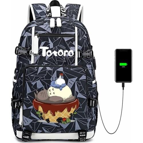 Anime My Neighbor Totoro Oxford Backpack USB Charging School Bag Mochila Shoulder Bag Travel Bag Student Laptop Bag Rucksack