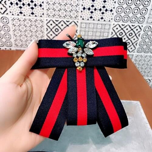 Fabric Ribbon Bee Bow Brooch for Women Girls Rhineston Pearl Pins for Dress Collar Corsage Jewelry Brooches Clothing Accessories