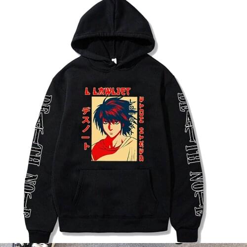Anime Death Note Hoodie for Men Long Sleeve Print L Lawliet Pullover Manga Tops Clothes Gift