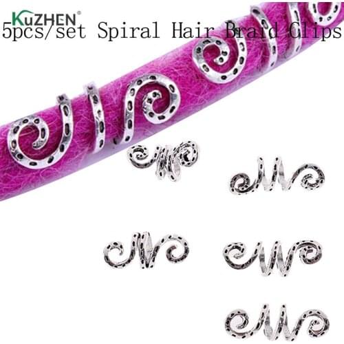 5PCS Hair Braid Vintage Metal Silver Spiral Dread Beard Dreadlock Beads Rings Tube Clips For Hair Accessories Charms