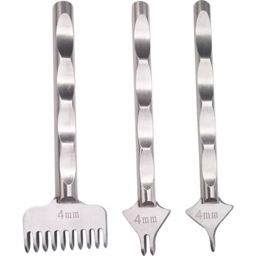 High Quality Non-slip Handle Leather Punch Tool Stainless Steel 1 2 10 Prong Flat Chisel Leather Craft Tools Hole DIY 4 mm Width
