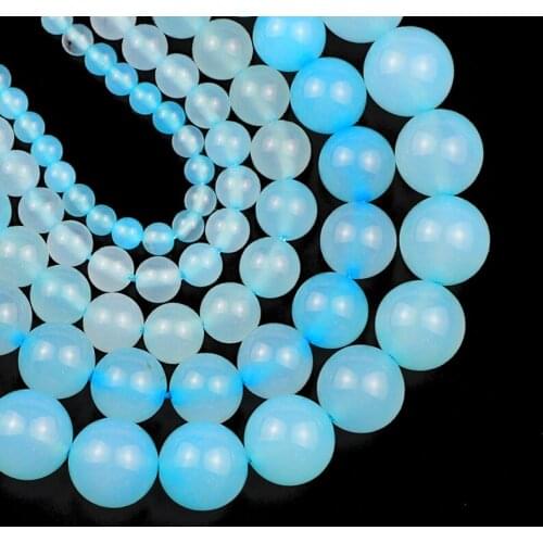 YHBZRET Blue chalcedony azurite Natural Stone 4/6/8/10/12MM Round Spacer Loose beads for Jewelry making bracelets DIY accessoris