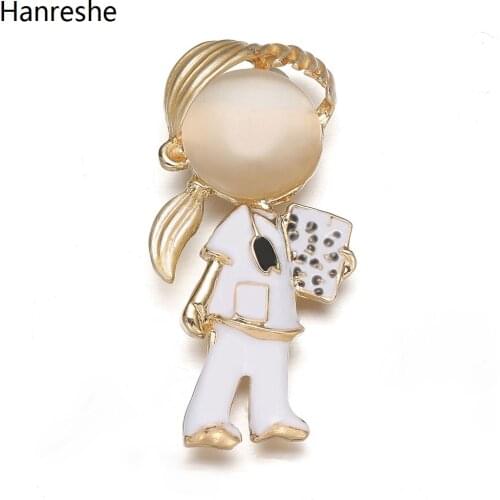 Cartoon Female Nurse Medical Enamel Brooch Opal Alloy White Gold Doctor Hospital Pins Lapel Badge Jewelry Accessories Gift