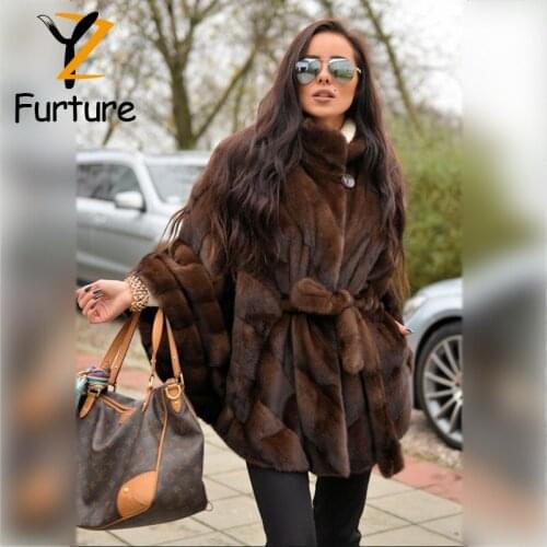 Top Selling Winter Outerwear Fur Coats Nature Real Mink Fur With Warm Stand Collar Batwing Sleeves Trendy Overcoats Women 2021
