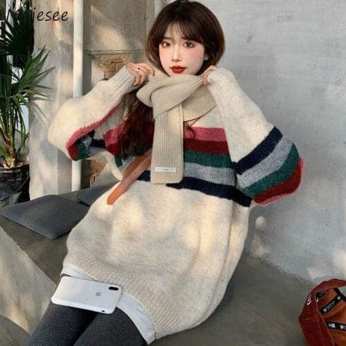 Womens Pullovers Patchwork Knitted Design O-neck Long Sleeve Fashion Vintage Retro Harajuku Leisure Chic All-match Warm Autumn