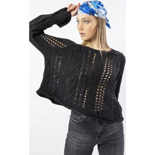 Women Sweater Round Neck Lady Openwork Fall Winter Long Sleeve