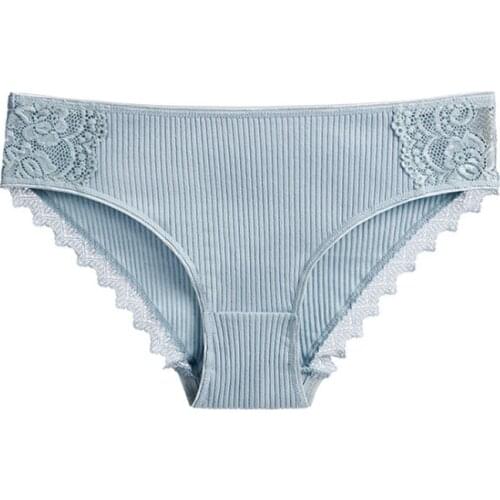 Women Sexy lace-edged cotton underwear womens seamless breathable threaded middle waist plus size ladies briefs