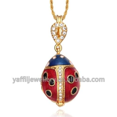 YAFFIL Handmade Ladybird Brass Pendant Women Vintage Egg Hollow Charm Crystal Rhinestone Necklace Luxury Gift To Women