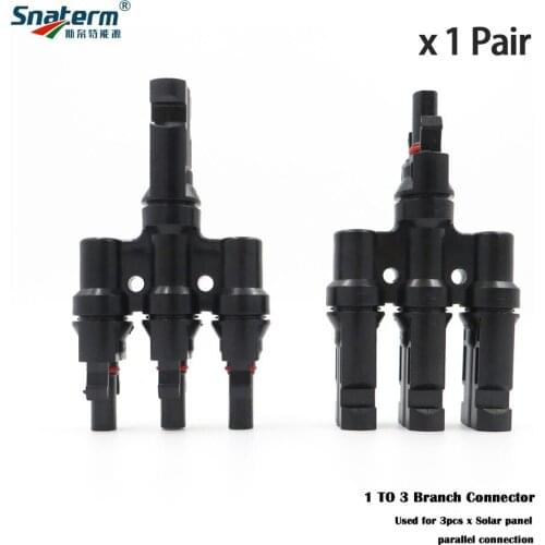 1 Pair T-branch 3 to 1 solar connector 3T Branch parallel connect 3 branch Electrical Solar 30A 1000V Solar PV Connector