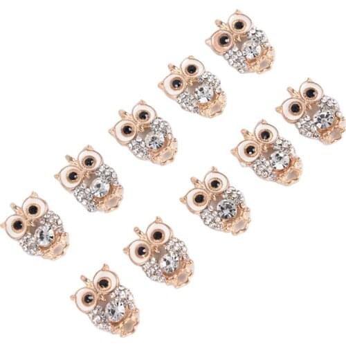 10Pcs Rhinestone Crystal Owl Enamel Charms Pendant DIY Jewelry Craft Findings Wholesale