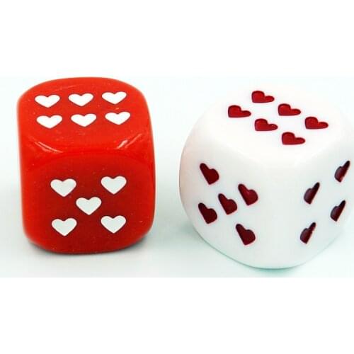 2Pcs/Lot 25mm D6 Dice With Heart dot for Funny Party Club Pub Board Game Accessory 2 Colors