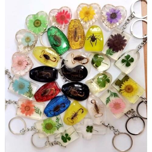 30 pcs keychain real sun flower shamrock scorpion jewelry