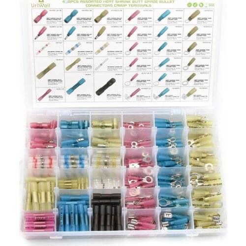 420PCS Insulated Solder Seal Terminal Set Thicken Electrical Wire Ring Spade Bullet Piggyback Butt Crimp Terminal Connector Kit