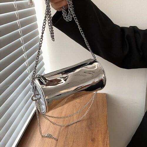Brand Luxury Chain Silver Shoulder Bag For Women 2021 New Fashion Lady Crossbody Bags Designer Cylindrical Handbags Female Purse