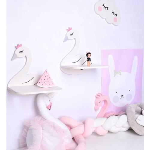 Wooden Cute Swan Storage Holders Rainbow Cloud Shelf Childen Room Clothes Sundries Decoration Racks Wall Shelf Organization
