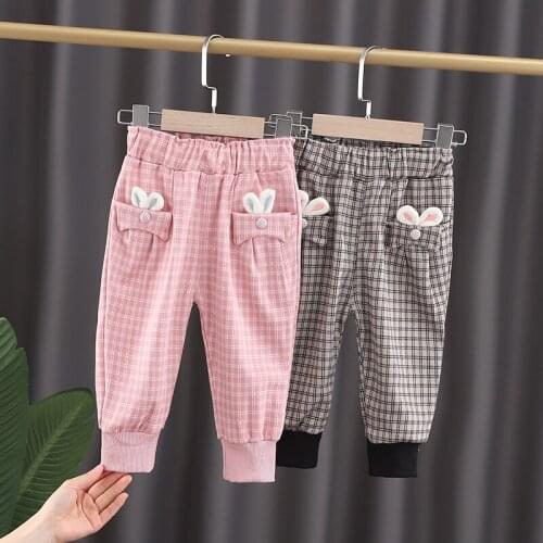 Girl baby clothes children fashion design lattice tightening pants 1 2 3 4 5 year girl baby clothing stretch trousers kids pants