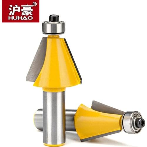 HUHAO 1/2" Chamfering Router Bit With Bearing Trimming 45 Degree Angle Milling Cutter Trapezoidal Sharped CNC Bit