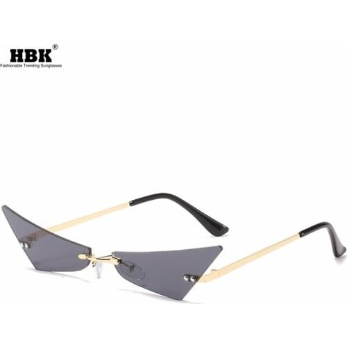HBK 2020 New Small Frame Sunglasses Irregular Rimless Red Lens Funny Cat Eye Sun Glasses Female Men Party Dance UV400