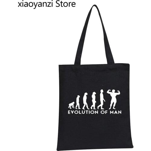 Evolution of Men Women printed Shoulder Canvas Bag casual muscle body building Eco Reusable Shopping Bag cool mens Handbag