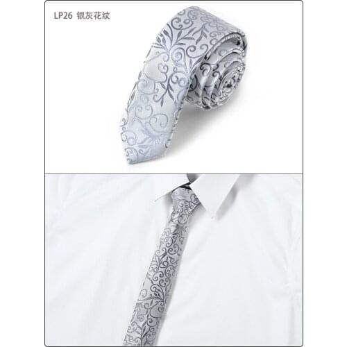 Ikepeibao Slim Narrow Silver Floral Tie For Men 5cm Casual Arrow Skinny Black Waterproof Necktie