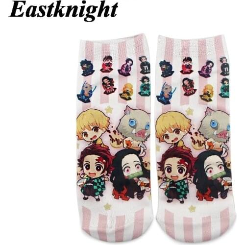 K1496 1 Pairs Anime Demon Slayer Casual Socks Invisible Autumn Socks Short Low Cut No Show Socks Cotton Funny Happy Boat Socks