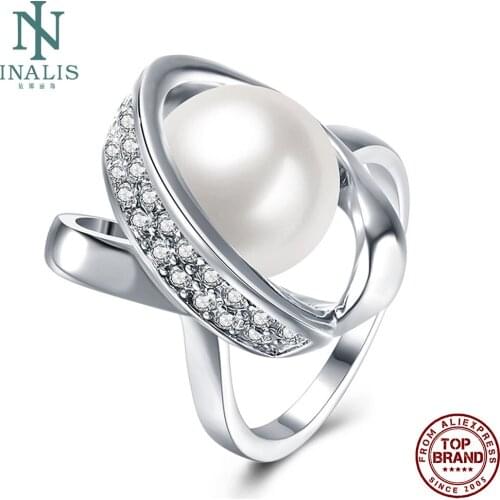 INALIS Tin Alloy Rings For Women White Gold Inlay Imitation Pearl And Sparkling Crystal Ring Romantic Design Fashion Jewelry