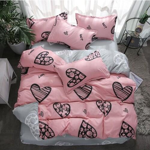 Pink Heart AB Side Bedding Set Comforter Cover/ Duvet Cover Flat Sheet Pillowcases Set Soft Bed Linens Twin Full Queen King Size