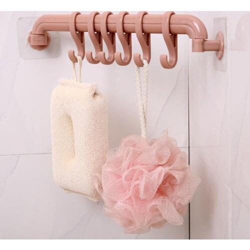 Creative 6Hooks Towel Rack Bathroom Kitchen Wall Rotated Base Corner Holder Tool