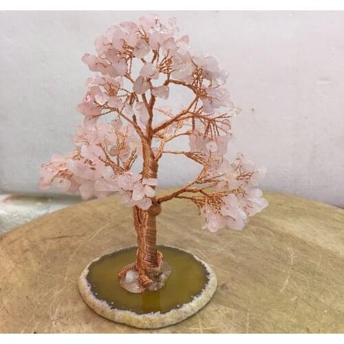 Crystal natural rose quartz gemMoney Tree Feng Shui Wealth Home Decor Miniature Figurines PartyGift