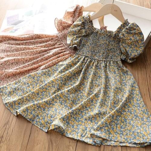 Summer Girls Dress 2021 New Pastoral Lady Style Chiffon Floral Elastic Waist Princess Dresss Baby Kids ChildrenS Clothing