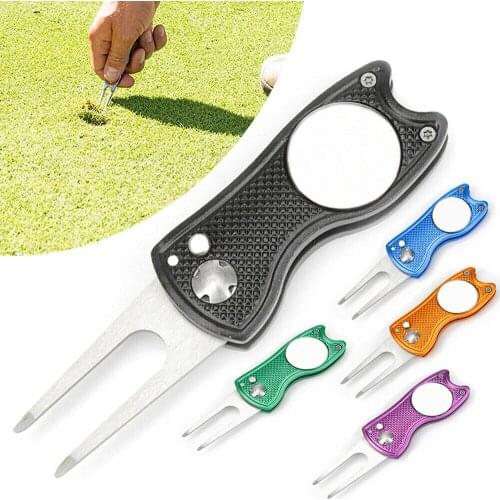1 Pcs Steel Golf Divot Repair Switchblade Tool Pitch Groove Cleaner Golf Pitchfork Golf Accessories Putting Green Fork Dropship