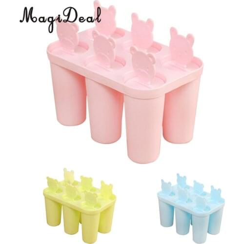 Magideal Bear Shape DIY Ice Cream Mould 6 Cell Popsicle Mold Box Lolly Makers