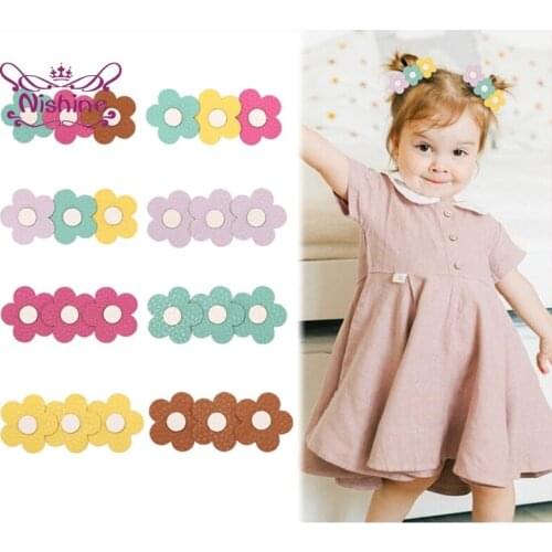 Nishine Fashion Leather Flowers Baby Girls BB Clips Cute Princess Bangs Hairpins Sweet Kids Hair Accessories Photography Props