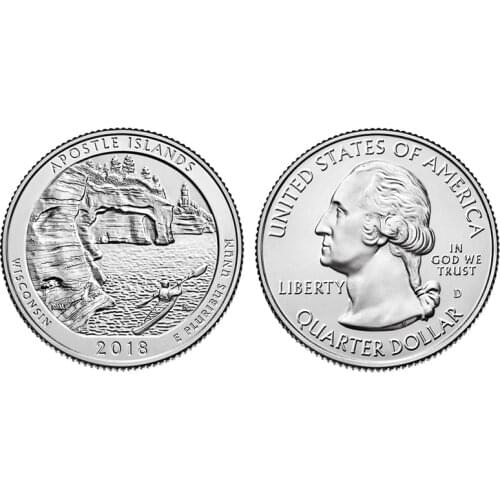 U.S. National Park Coin No. 42nd Apostle Islands Park Wisconsin 2018 100% Real Unc Genuine Original Coins Collection Coin