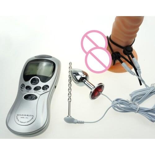 Male Penis Urethral Sound Chastity Plug Catheter Electro Enlargement Penis Ring Anal Plug Electric Shock Adult Sex Toys For Men