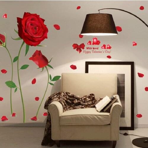 Wall Stickers Red Rose Wall Decal Mural Removable Flowers Modern Window Stickers Vinyl Art DIY Valentine Stickers Home Decor