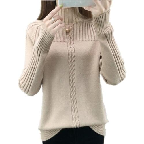 New Large size Women Half turtleneck sweater Knitted pullover female Autumn winter warm Knitted pullover sweater black Tops
