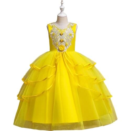 New childrens dress in the big childrens show catwalk evening dress girl long multi-layer solid color net gauze tutu skirt