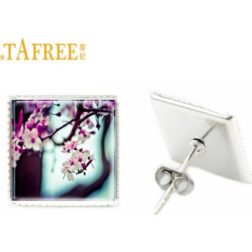 TAFREE new arrival colorful flowers square stud earrings for women glass animal stud earrings bijoux jewlery E459