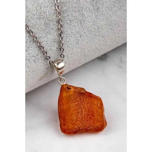 Drop Amber Necklace 925 Sterling Silver Necklace Organic Healing Stone Amber