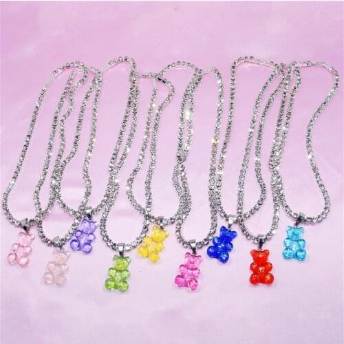 Candy Color Gummy Bear Crystal Necklace for Women Christmas Gifts New Collare Pendants Rhinestone Necklaces Jewelry Femme Bijoux